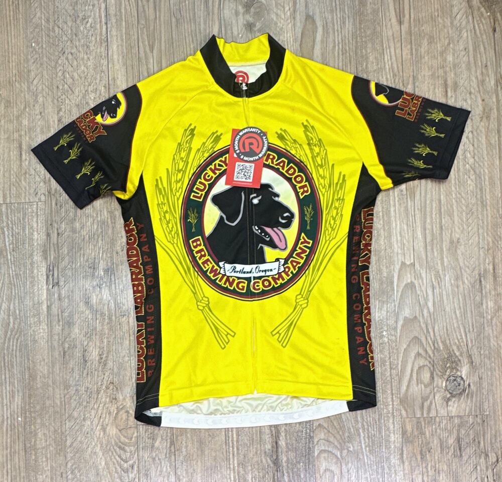 PDX RETRO Lucky Labrador Men's M Full Zip Cycling Jersey Yellow Black SS